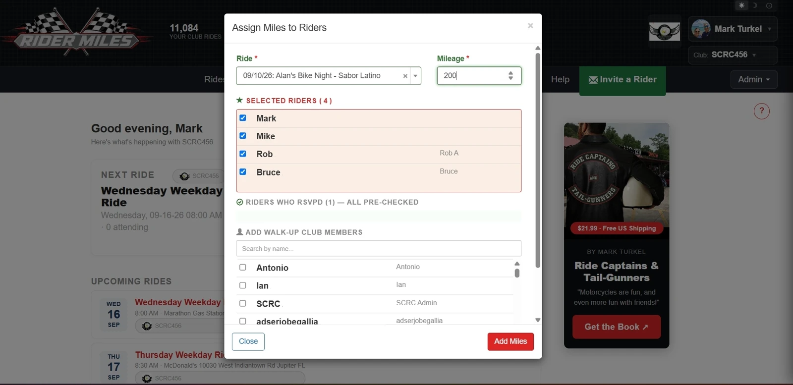 Club admin app screenshot
